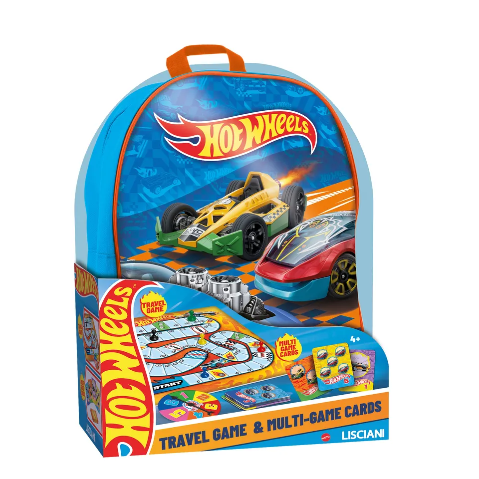 lisciani-hot-wheels-2-en-1-travel-game-cartes-multi-jeux-sac-dos image 1