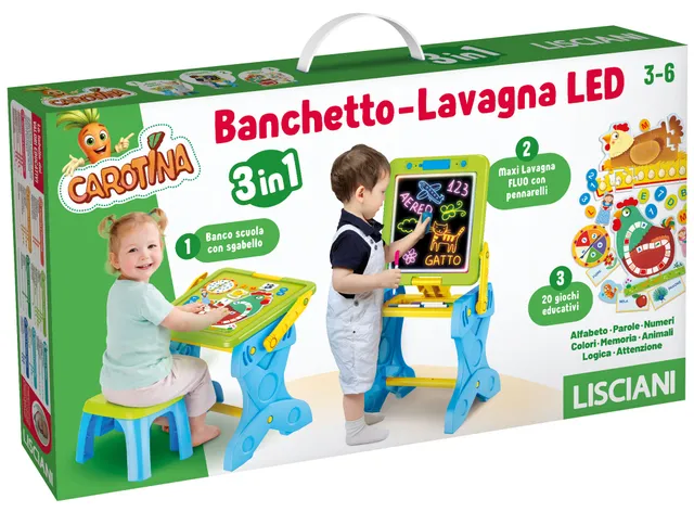 lisciani-carotina-banchetto-lavagna-led-3-en-1-bureau-avec-tabouret-et-tableau-l image 1