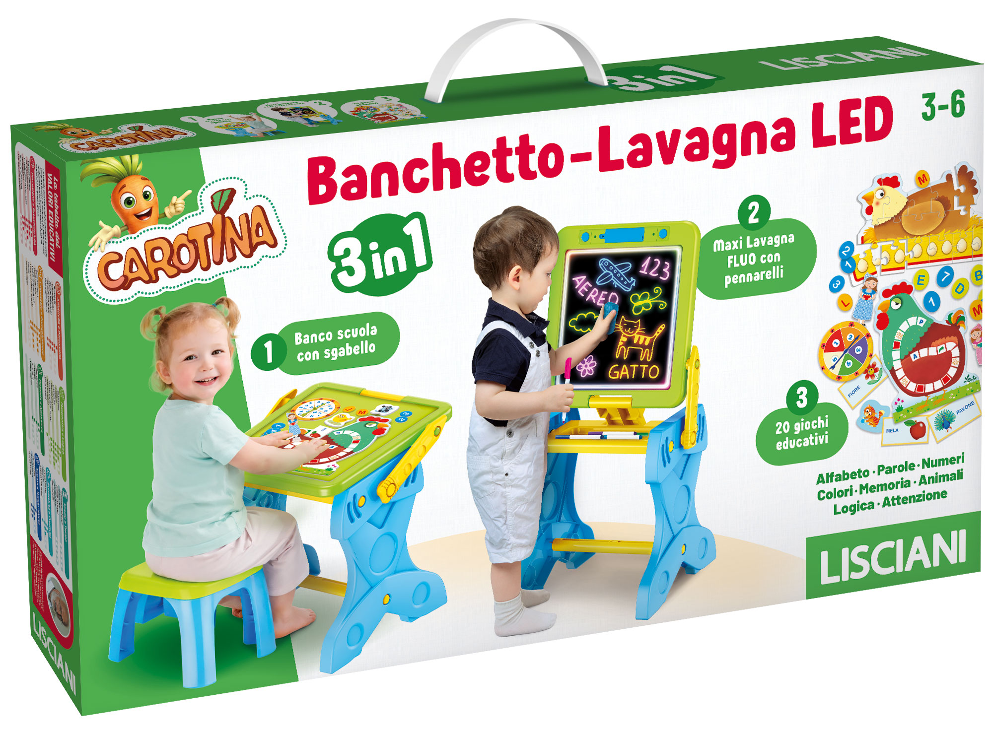 lisciani-carotina-banchetto-lavagna-led-3-en-1-bureau-avec-tabouret-et-tableau-l image 1