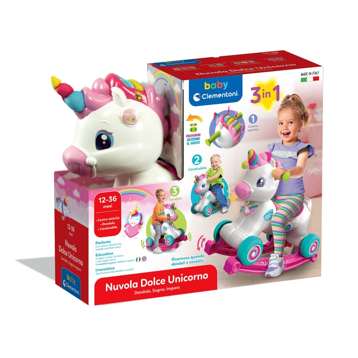clementoni-baby-nuvola-dolce-unicorno-3-en-1-dondolo-porteur image 2