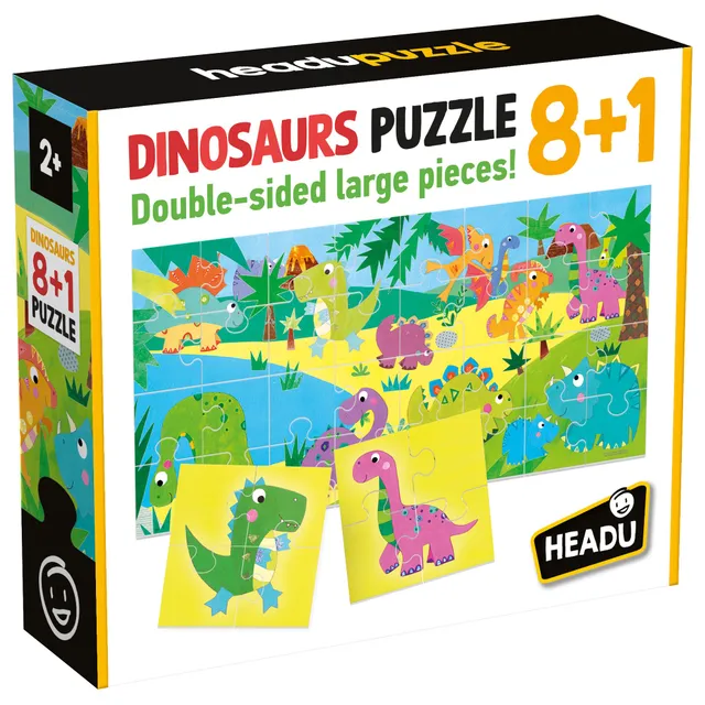 headu-puzzle-8-1-dinosaures-grandes-pi-ces-double-face-2-5-ans image 1
