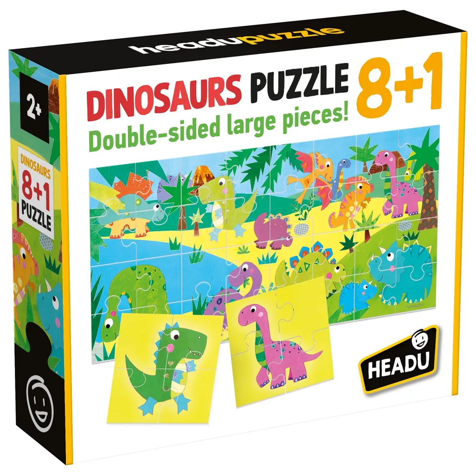 headu-puzzle-8-1-dinosaures-grandes-pi-ces-double-face-2-5-ans image 1
