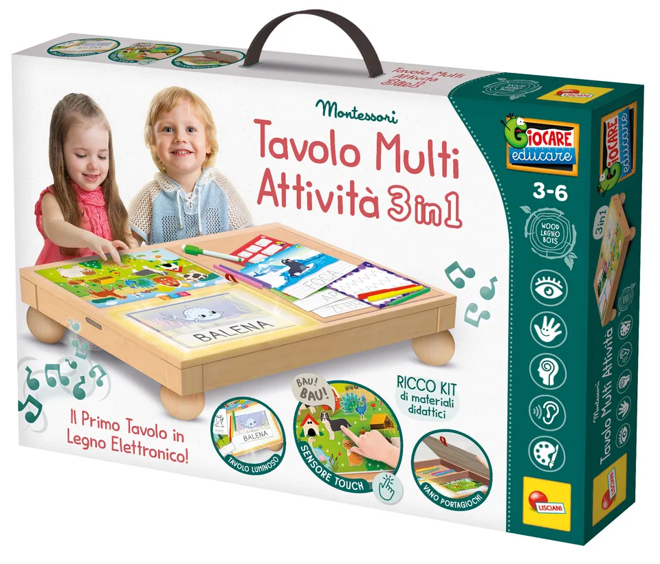 lisciani-montessori-legno-tavolo-multi-attivit-3-in-1-table-bois-tactile-ardoise image 1