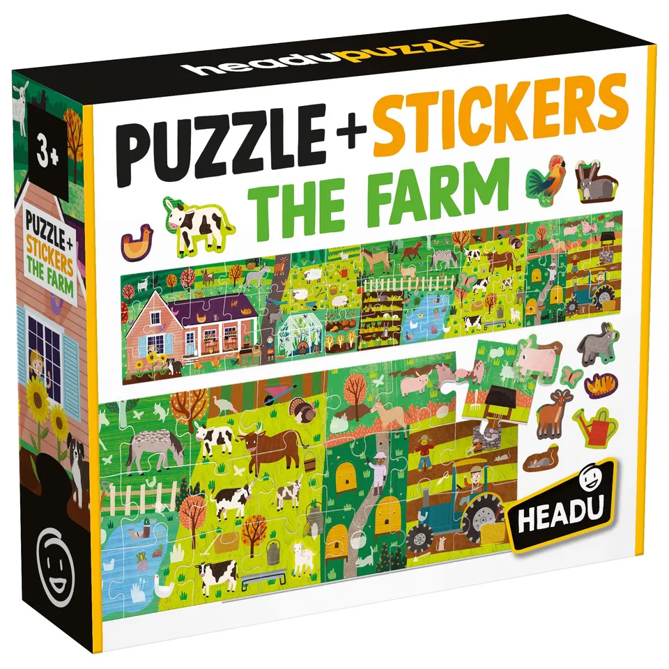 headu-puzzle-stickers-the-farm-long-puzzle-ducatif-45-pi-ces-106-stickers image 1