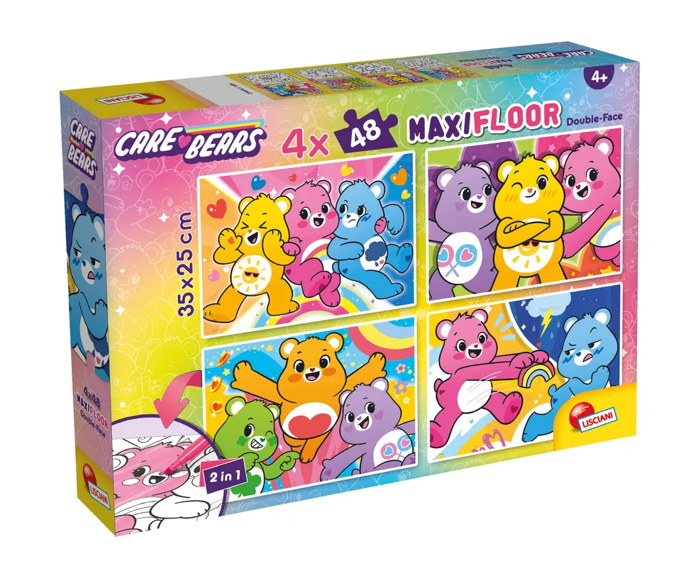 lisciani-care-bears-puzzle-double-face-maxifloor-4x48-puzzle-colorier image 1
