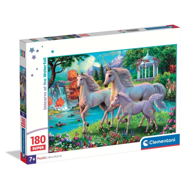 clementoni-unicorns-at-the-waterfall-puzzle-180-pi-ces-48-5-x-33-5-cm image 1