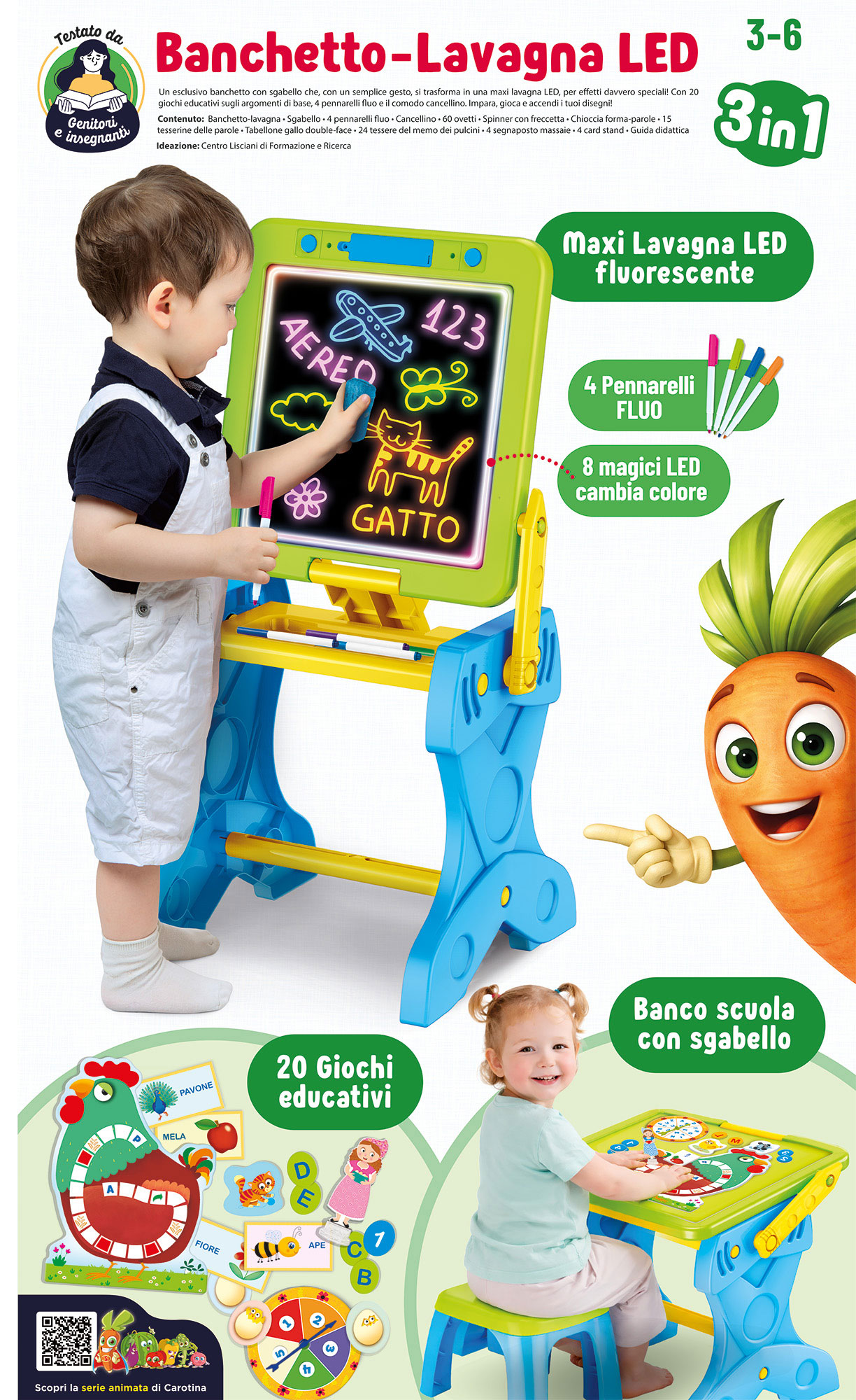 lisciani-carotina-banchetto-lavagna-led-3-en-1-bureau-avec-tabouret-et-tableau-l image 5