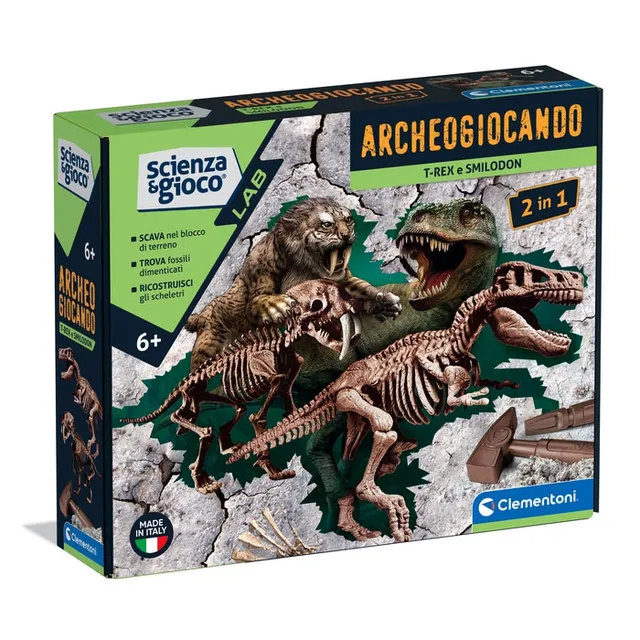 clementoni-science-play-lab-archeogiocando-t-rex-et-smilodon-2-en-1 image 1