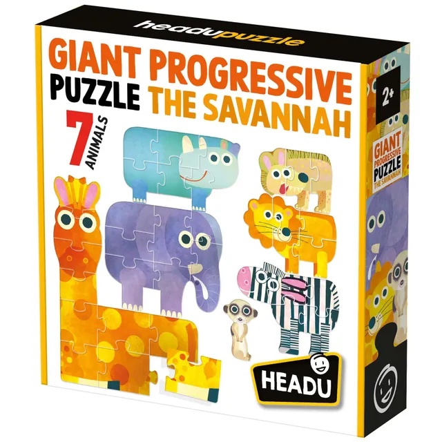headu-giant-progressive-puzzle-the-savannah-7-puzzles-animaux-2-5-ans image 1