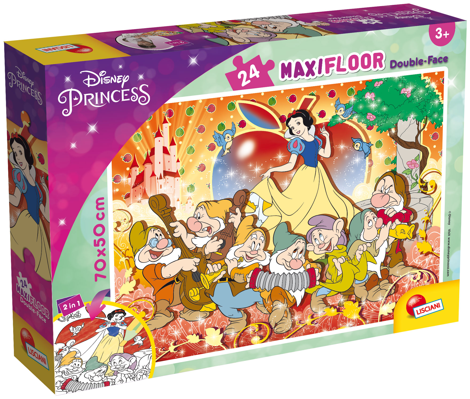 lisciani-disney-puzzle-df-maxi-floor-24-blanche-neige-puzzle-double-face-colorie image 1