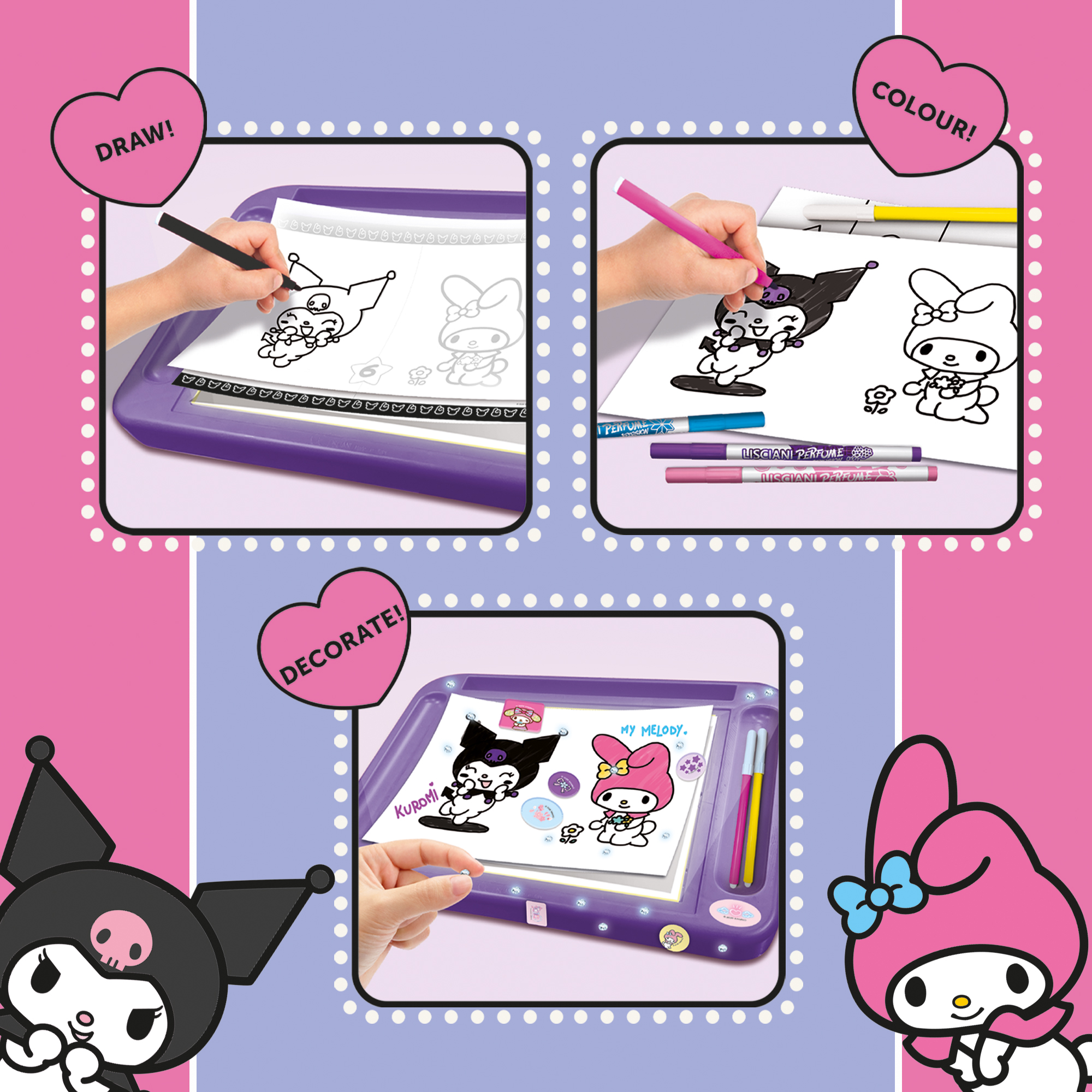 lisciani-the-moon-academy-kuromi-my-melody-cole-de-dessin-table-lumineuse image 4