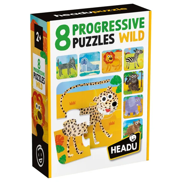 headu-8-progressive-puzzles-wild-puzzles-animaux-sauvages-2-5-ans image 1