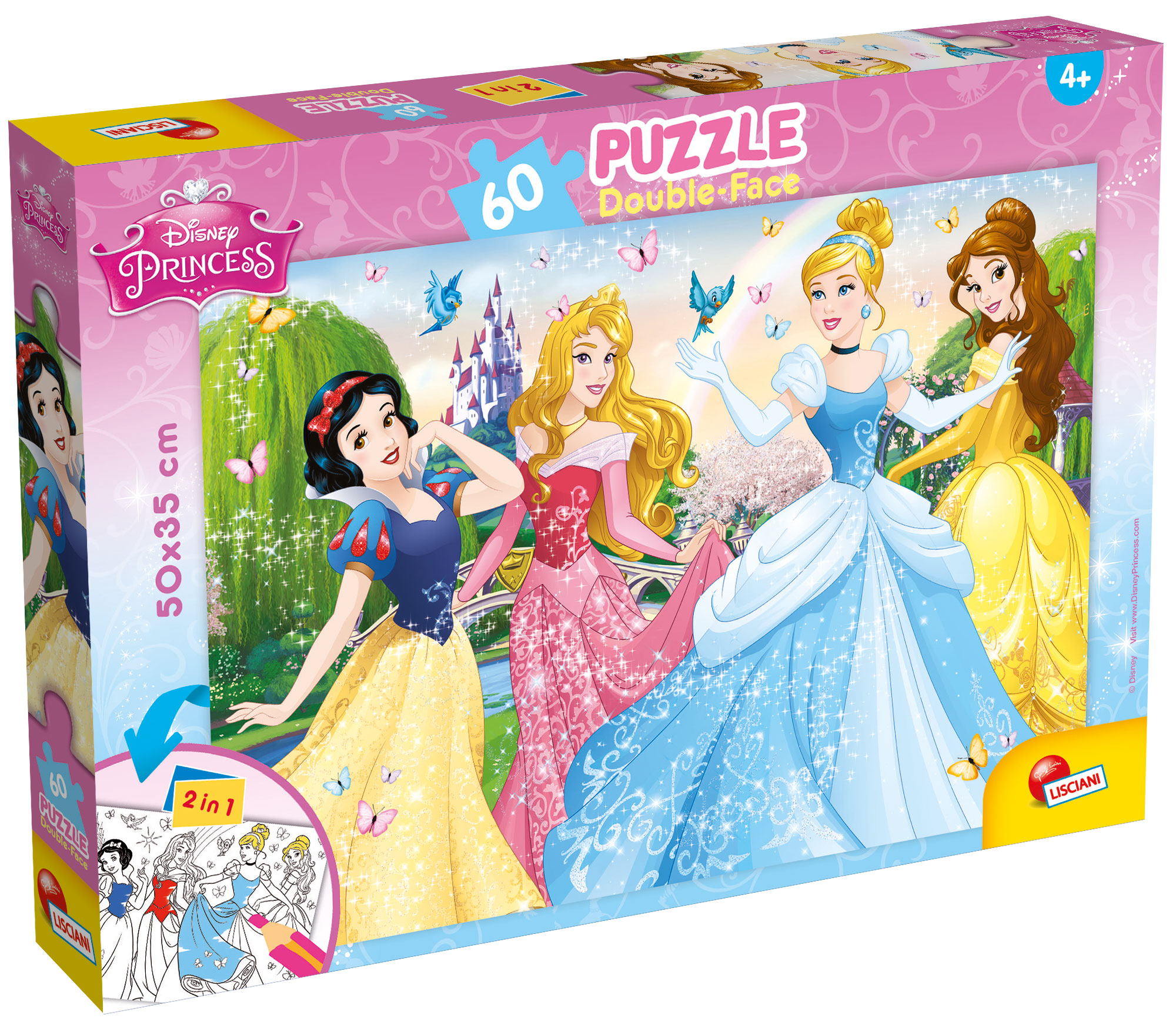 lisciani-disney-puzzle-double-face-plus-60-princess-puzzle-colorier image 1
