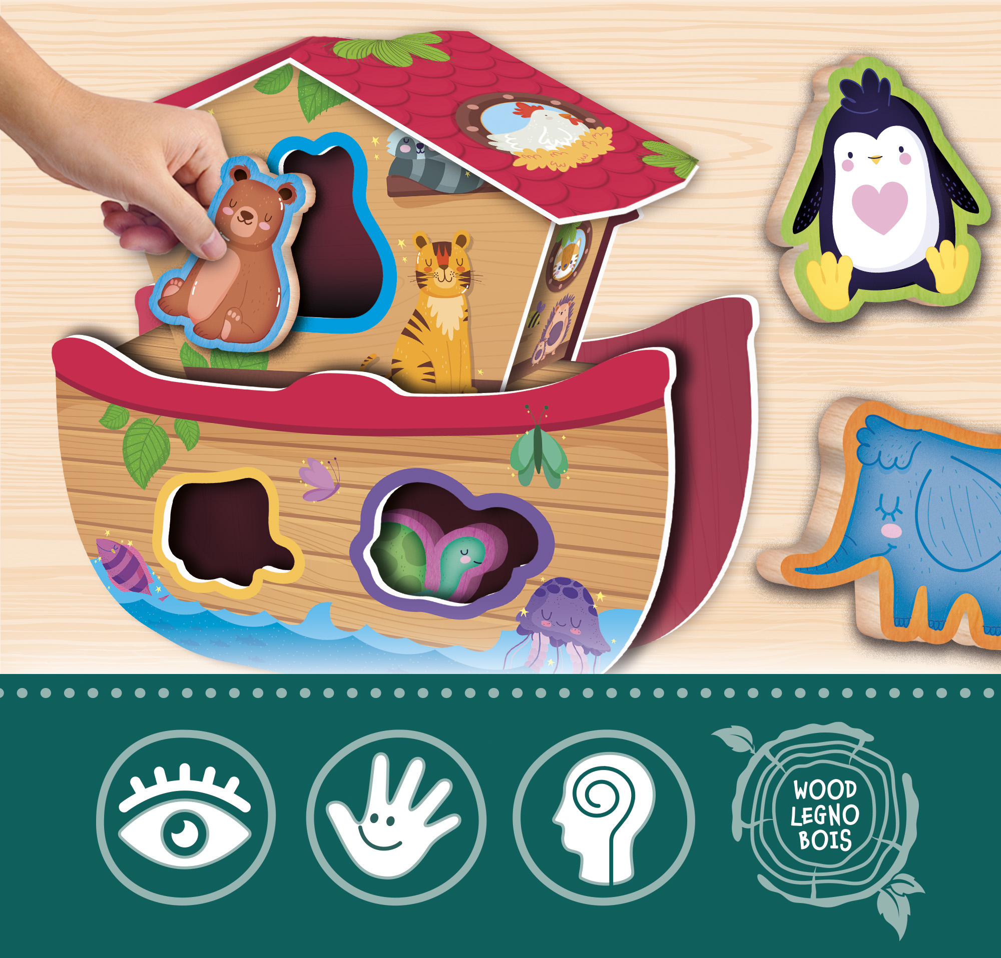 lisciani-montessori-baby-wood-animal-fun-arche-de-no-formes-en-bois image 4