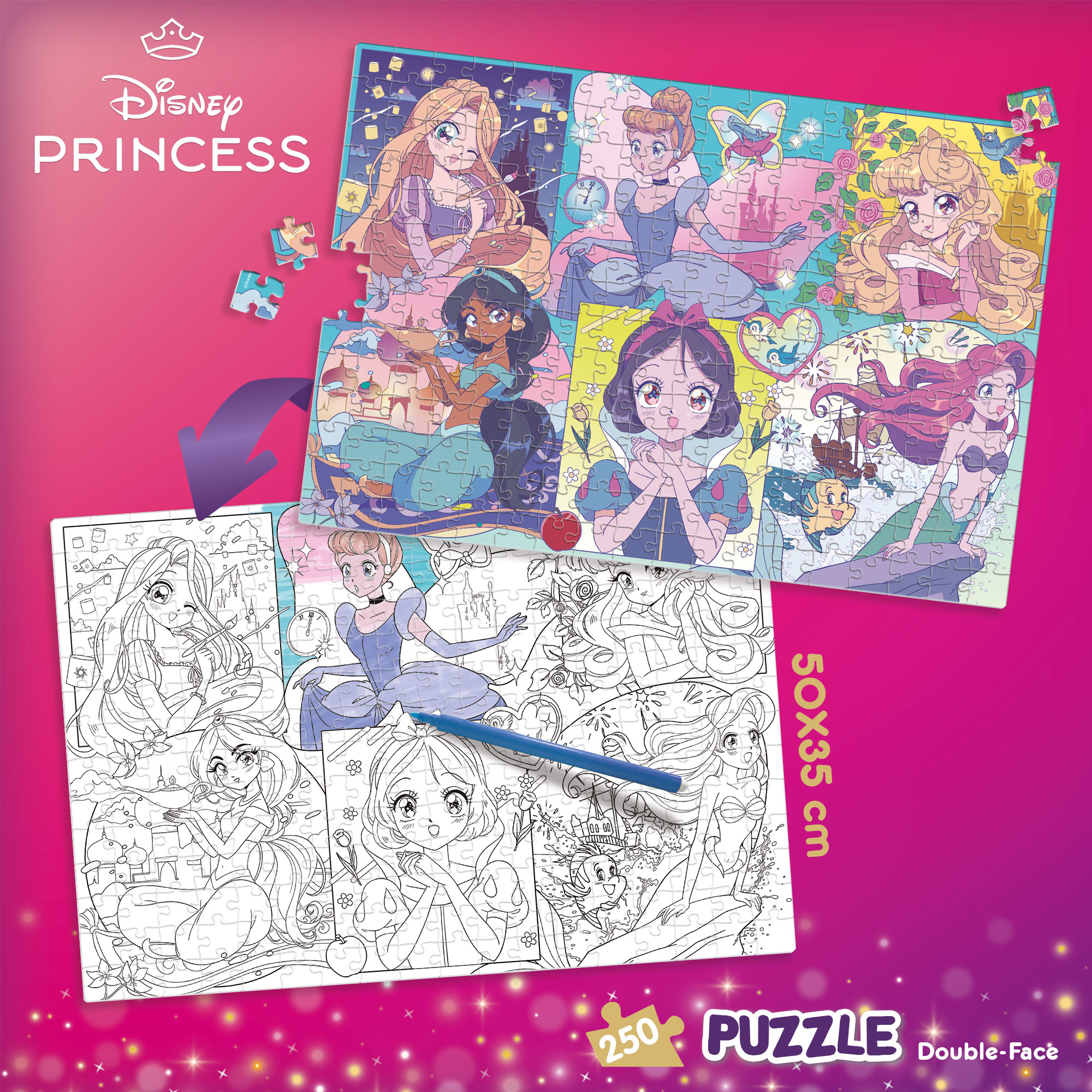 lisciani-disney-puzzle-df-plus-250-princess-manga-puzzle-colorier image 4