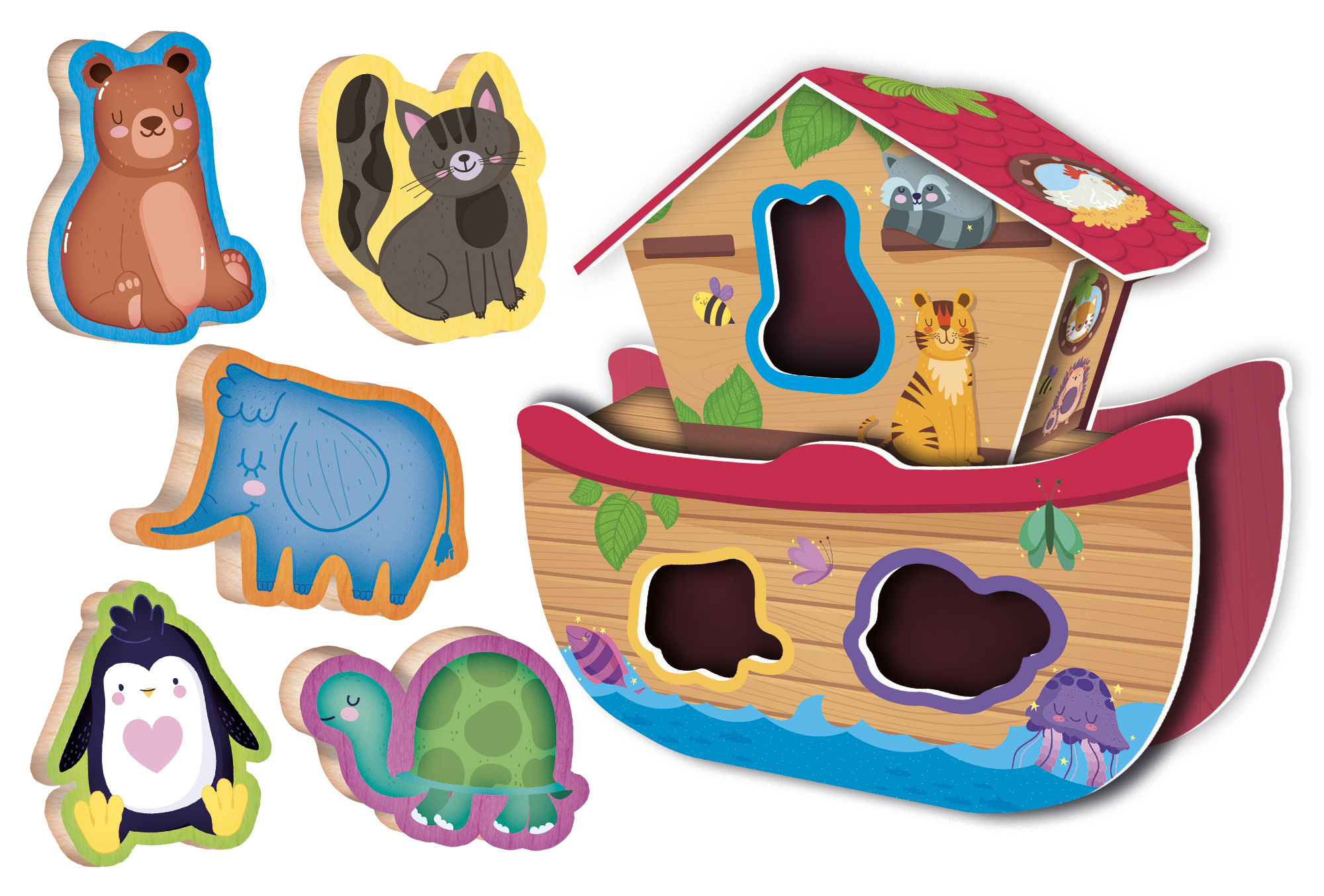 lisciani-montessori-baby-wood-animal-fun-arche-de-no-formes-en-bois image 2