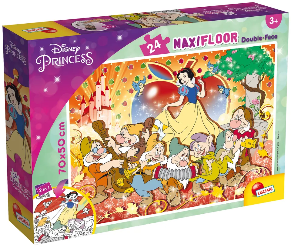 lisciani-disney-puzzle-df-maxi-floor-24-blanche-neige-puzzle-double-face-colorie image 1
