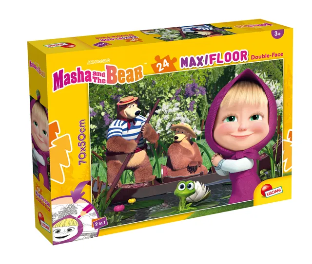 lisciani-masha-et-michka-puzzle-maxifloor-24-pi-ces-2-en-1-colorier image 1
