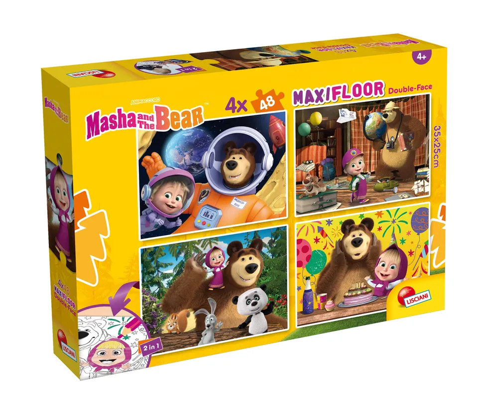 lisciani-masha-et-michka-puzzle-double-face-maxifloor-4x48 image 1